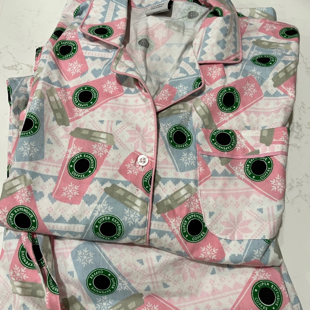 NWOT Adorable 8 Oak Lane Coffee Cup Cotton Flannel Pajamas